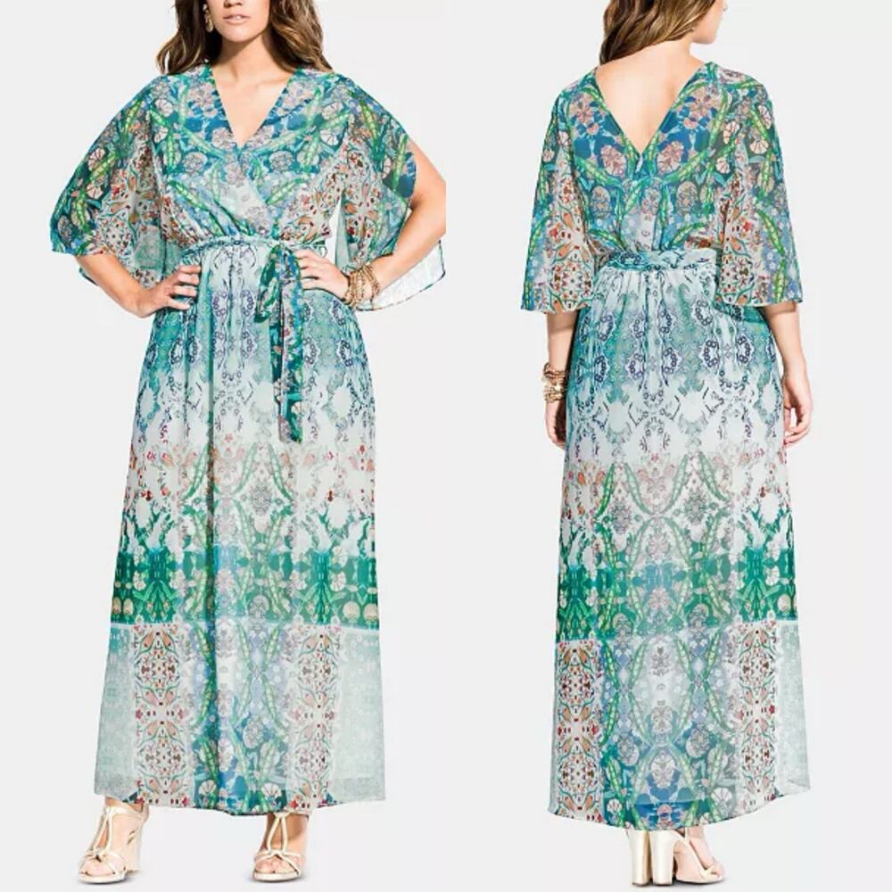 CITY CHIC Maxi Dress Womens 18 Rhinestone Boho Floral Party Wedding Date Church